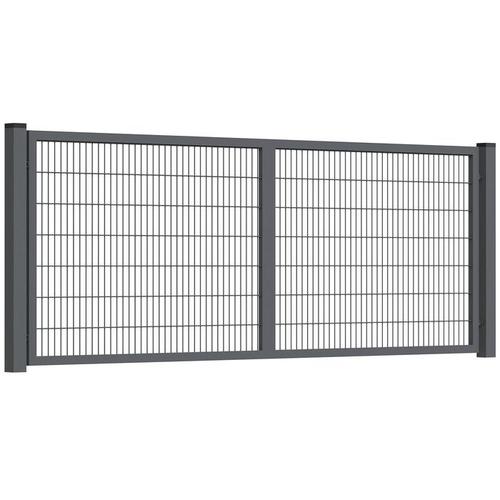 Brama dwuskrzydłowa panelowa 2D 5000x1420 kolor antracyt RAL 7016 (otwierana 180 stopni)